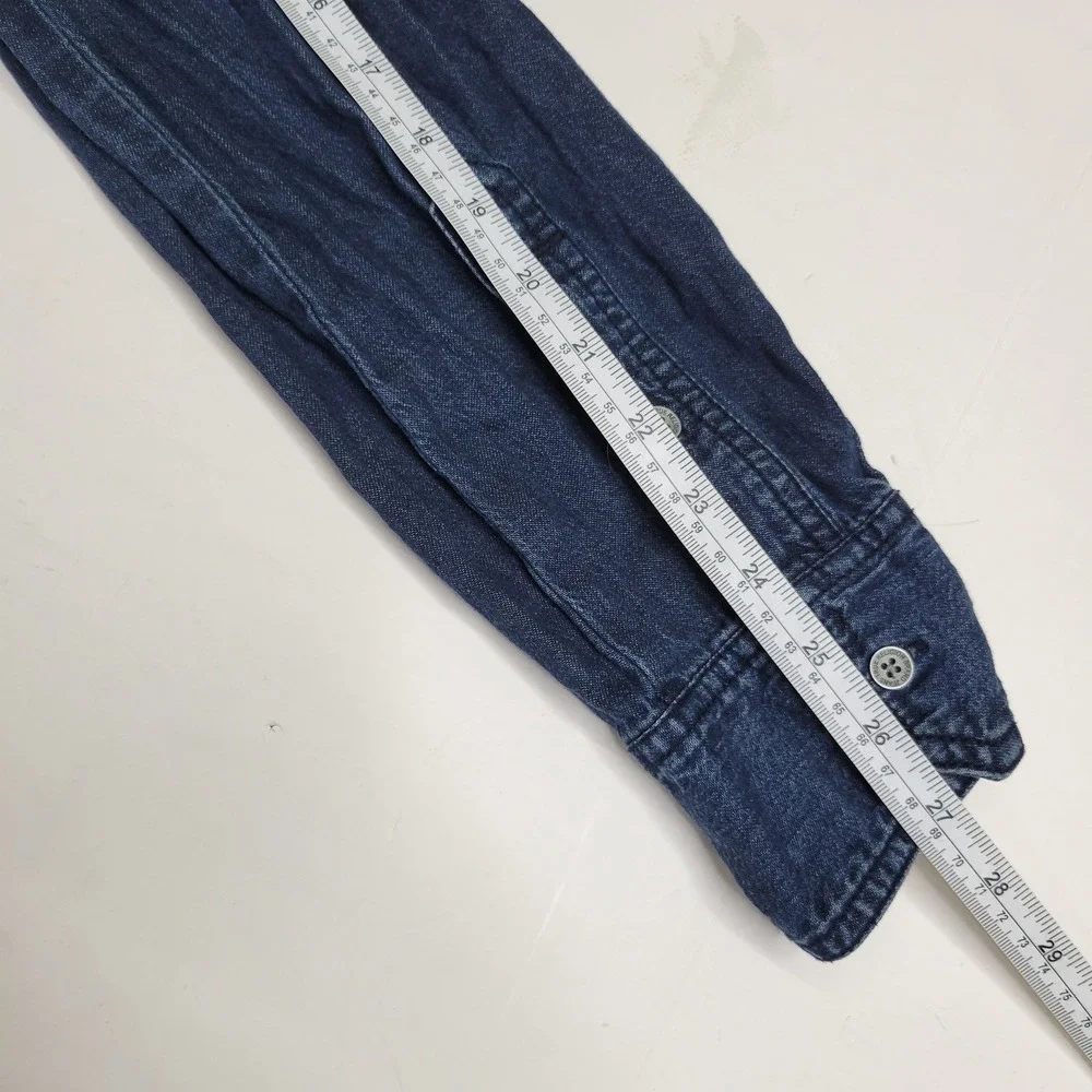True Religion Mens XL Denim Western Button Down Shirt Blue Horseshoe Logo